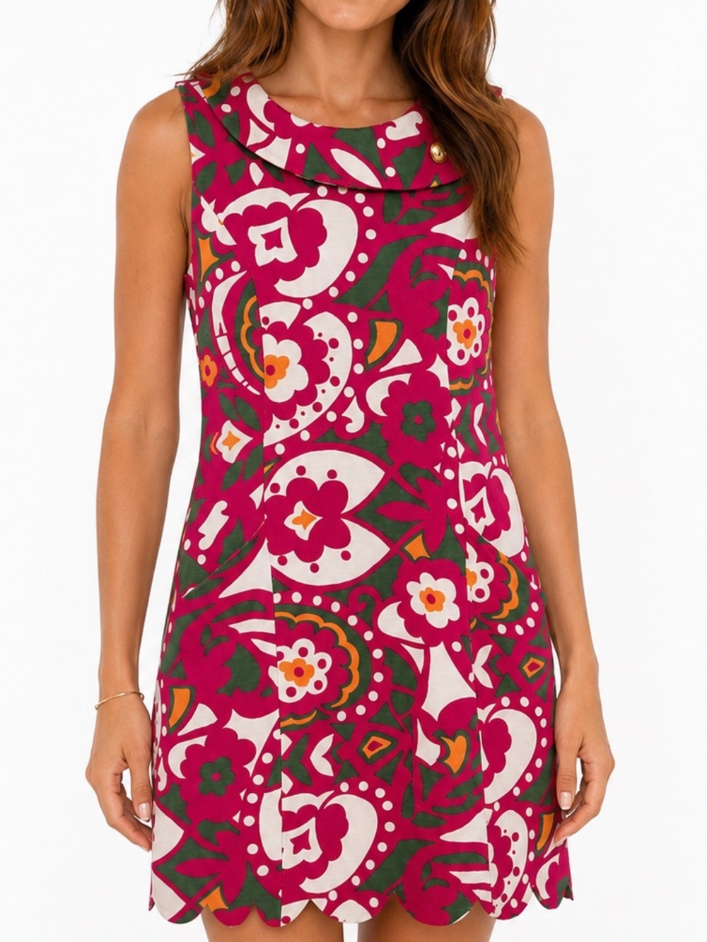 Lilly Pulitzer Taea Dress Olive Off the Wagon Floral Scallop Hem Women's Size 4